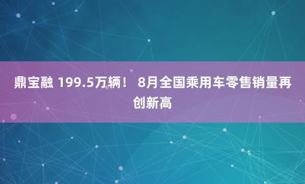 鼎宝融 199.5万辆！ 8月全国乘用车零售销量再创新高